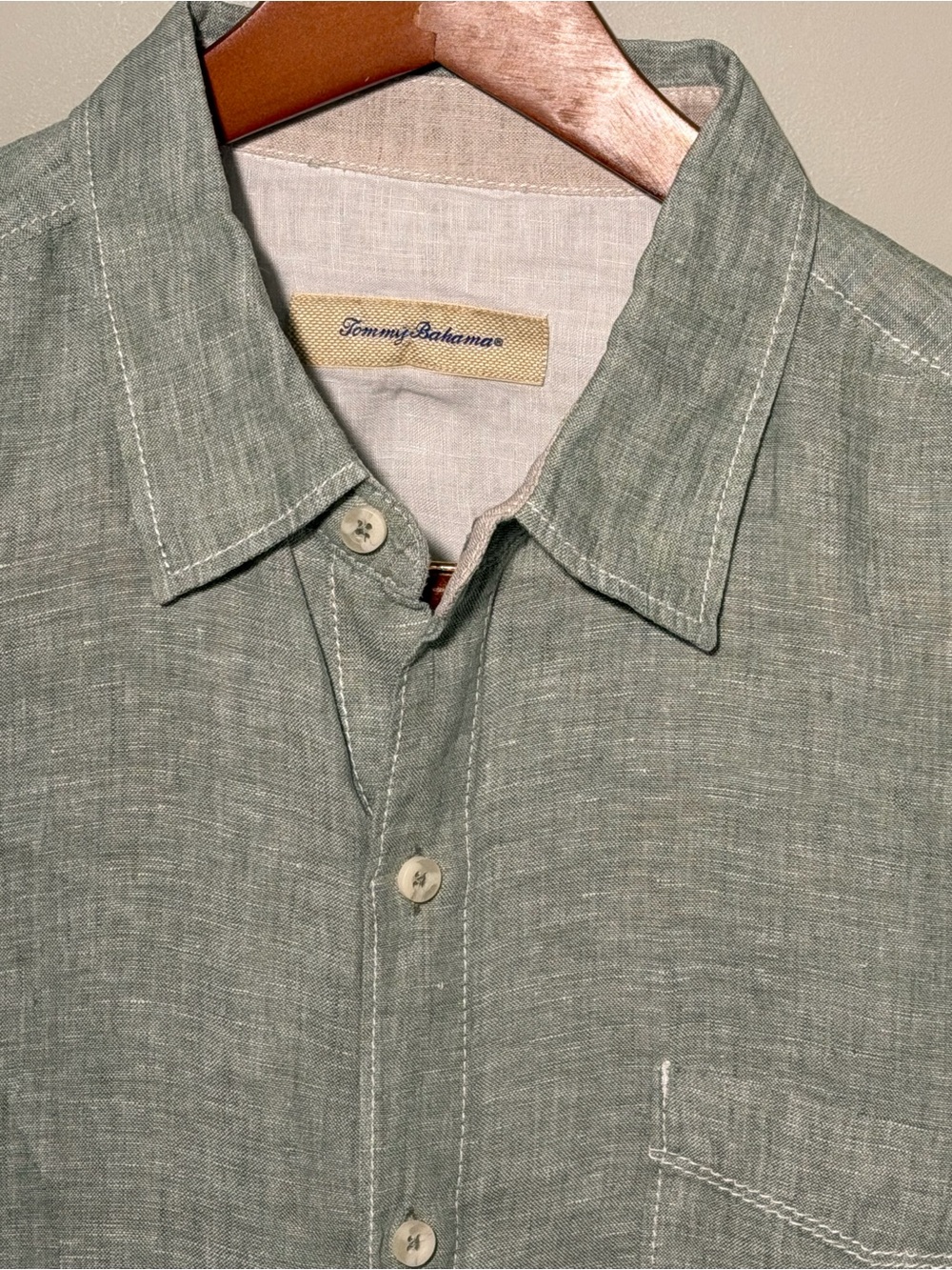 Tommy Bahama Light Sage Green Linen Button-Down Shirt